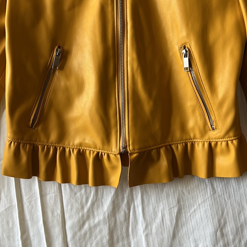 Zara Basic Pleather Mustard Yellow Jacket - image 3